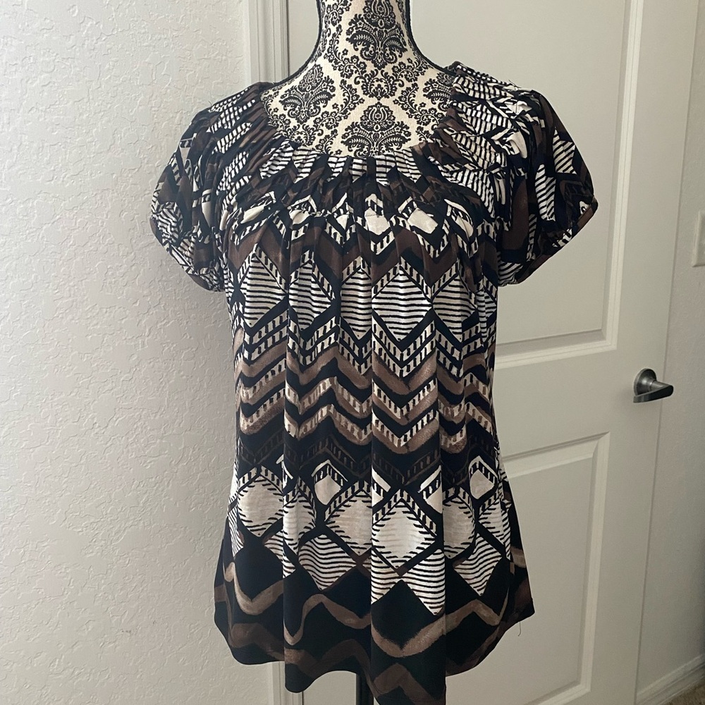 Style & Co. Black and White Graphic Cap Sleeve Blouse